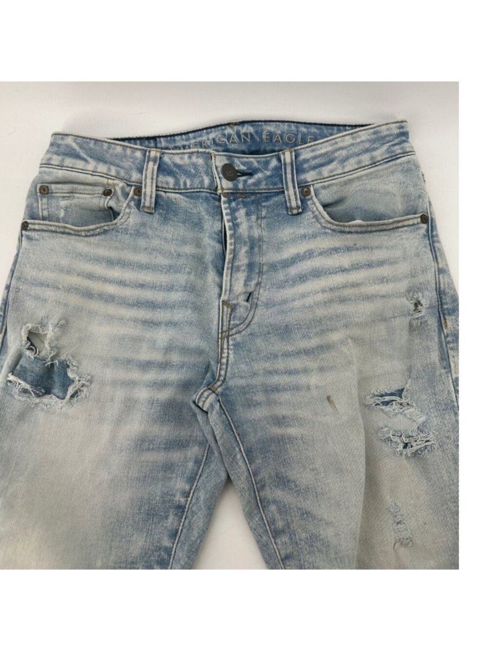 American Eagle Airflex+ Temp Tech Skinny Distressed Jeans Light Wash Mens 30x32
